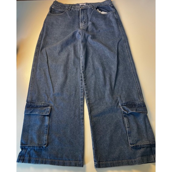 Forever 21 Blue‎ Denim Wide Leg Cargo Jeans Women's Size 31 - Picture 1 of 11